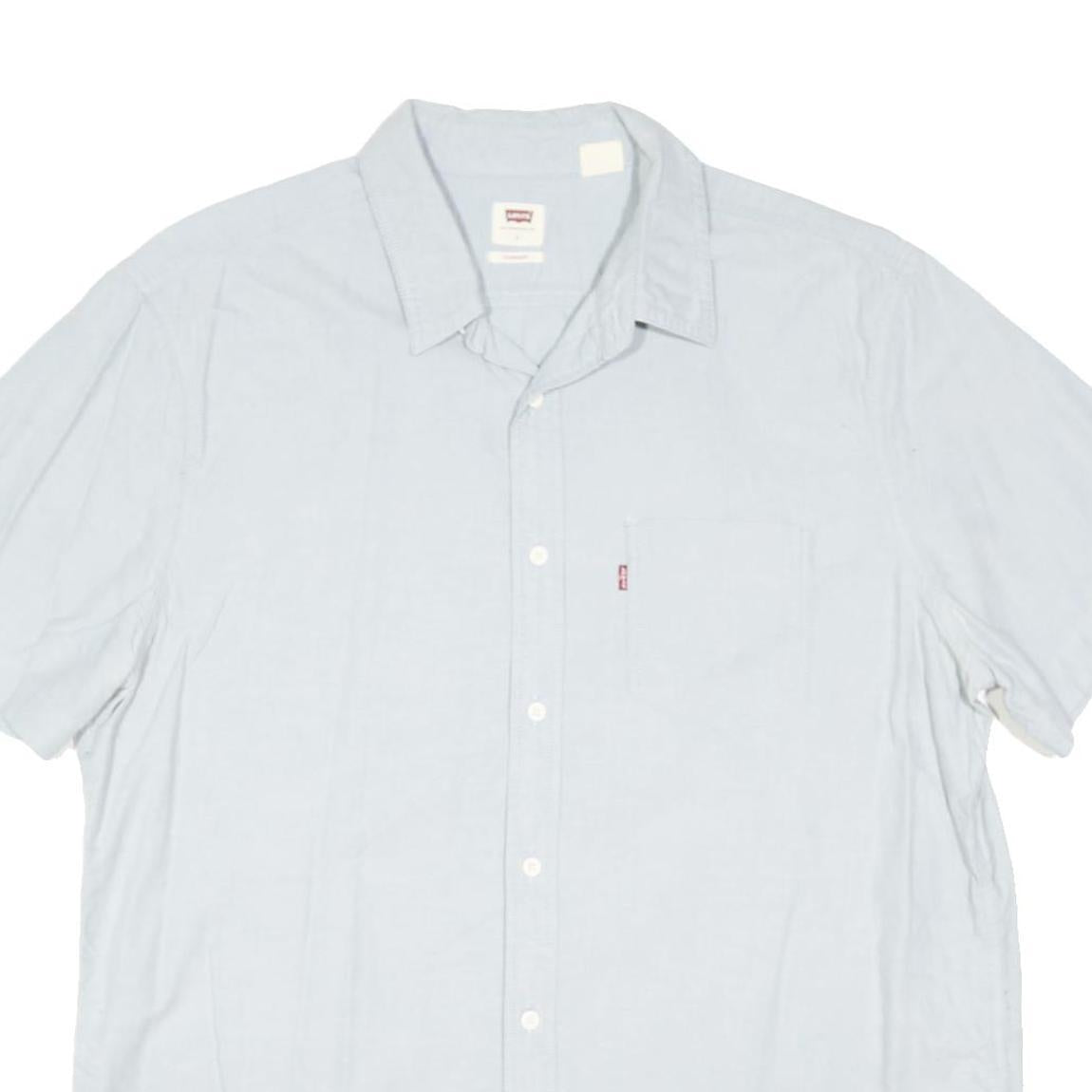 LEVI'S Mens Light Blue Plain Shirt L Cotton Blend Casual Summer Button Down