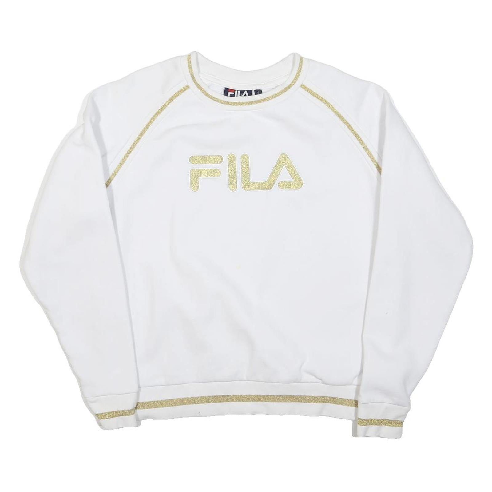 FILA Womens White & Gold Crew Neck S Sweatshirt Cotton Blend Pullover