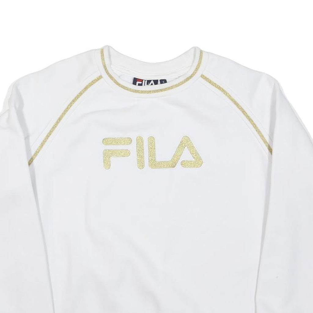 FILA Womens White & Gold Crew Neck S Sweatshirt Cotton Blend Pullover