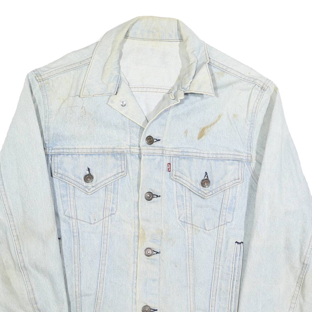 LEVI'S Mens Blue Cotton Denim Jacket S Button Closure Classic Fit Patchwork