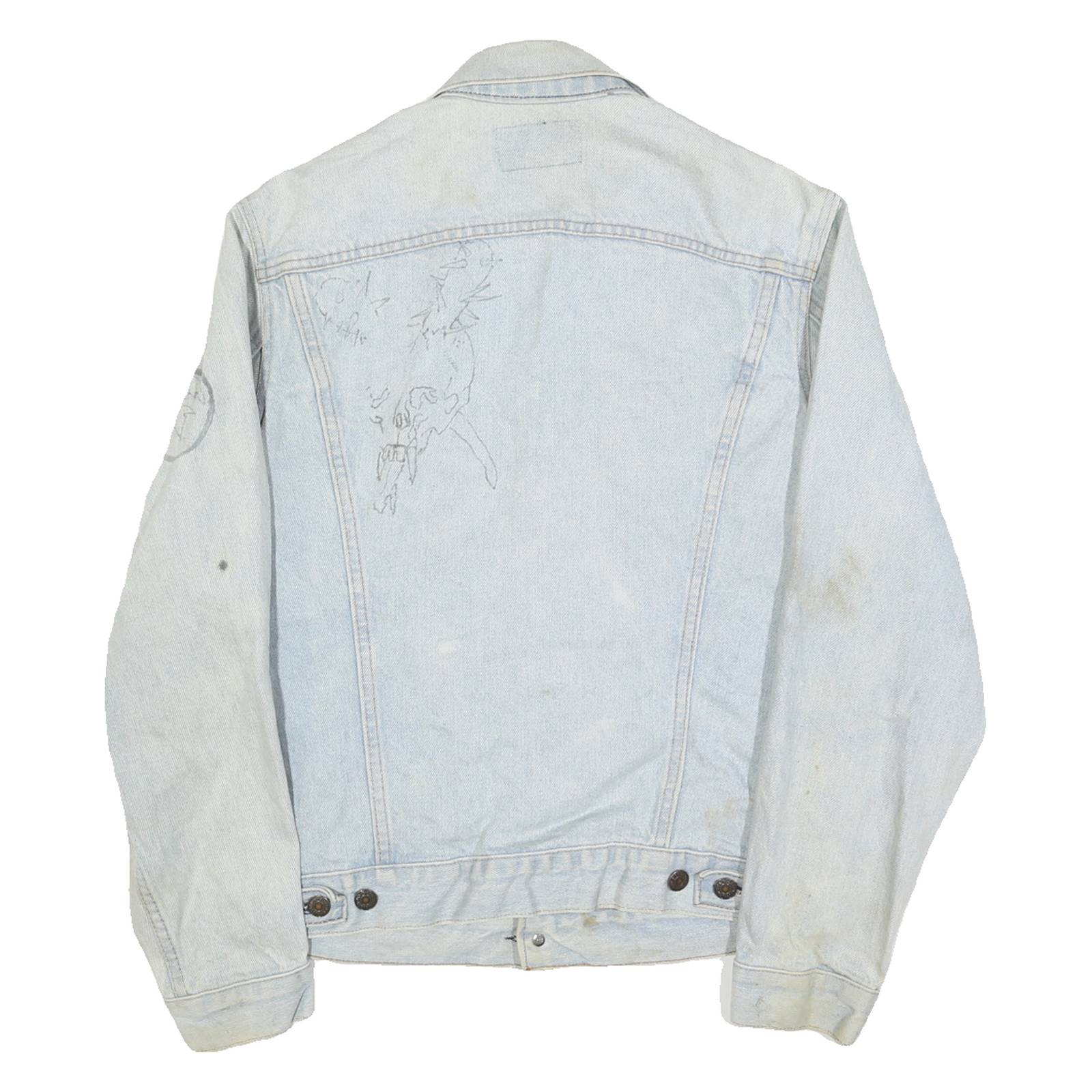 LEVI'S Mens Blue Cotton Denim Jacket S Button Closure Classic Fit Patchwork