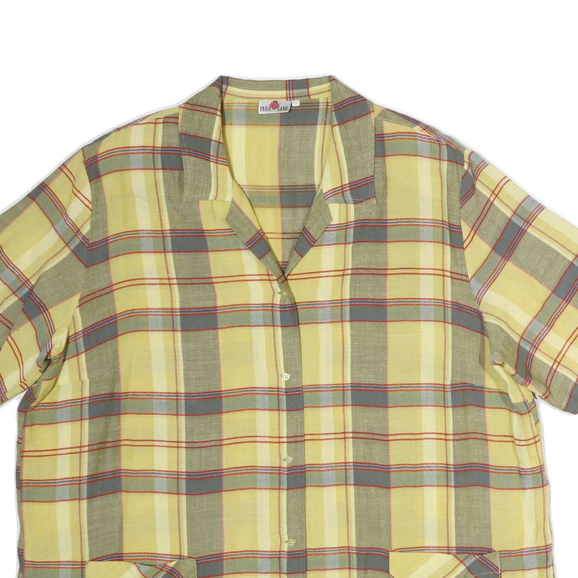 PARK LANE Womens Yellow & Grey Check Shirt Short Sleeve Collared M Lightweight
