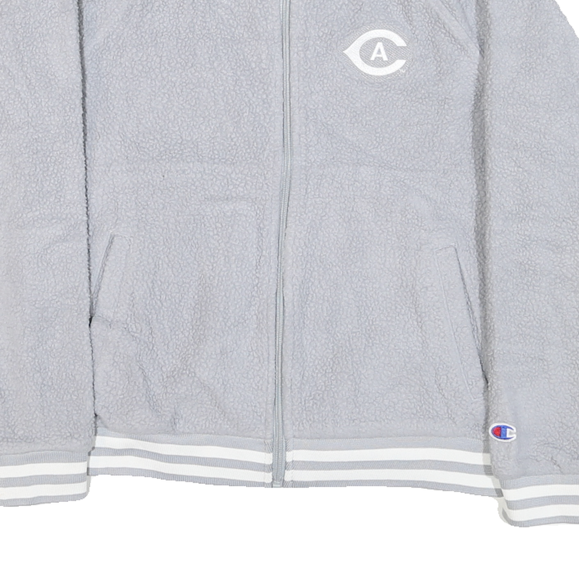 CHAMPION Mens Grey Baseball Style Jacket M Polyester Blend Sherpa Zip Casual