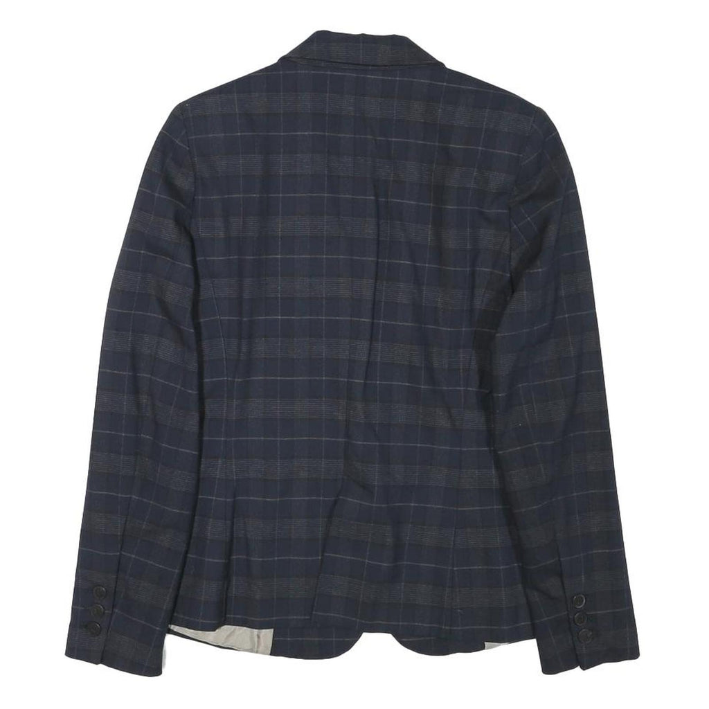 ZARA BASIC Womens Blue Check Blazer M Polyester Blend Button Closure Tailored