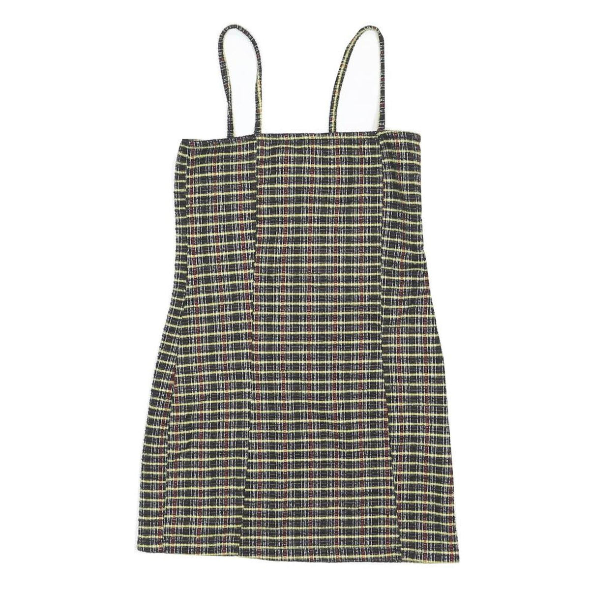 TOPSHOP Womens Black & Yellow Check Mini Cotton Blend Spaghetti Strap Dress UK 8