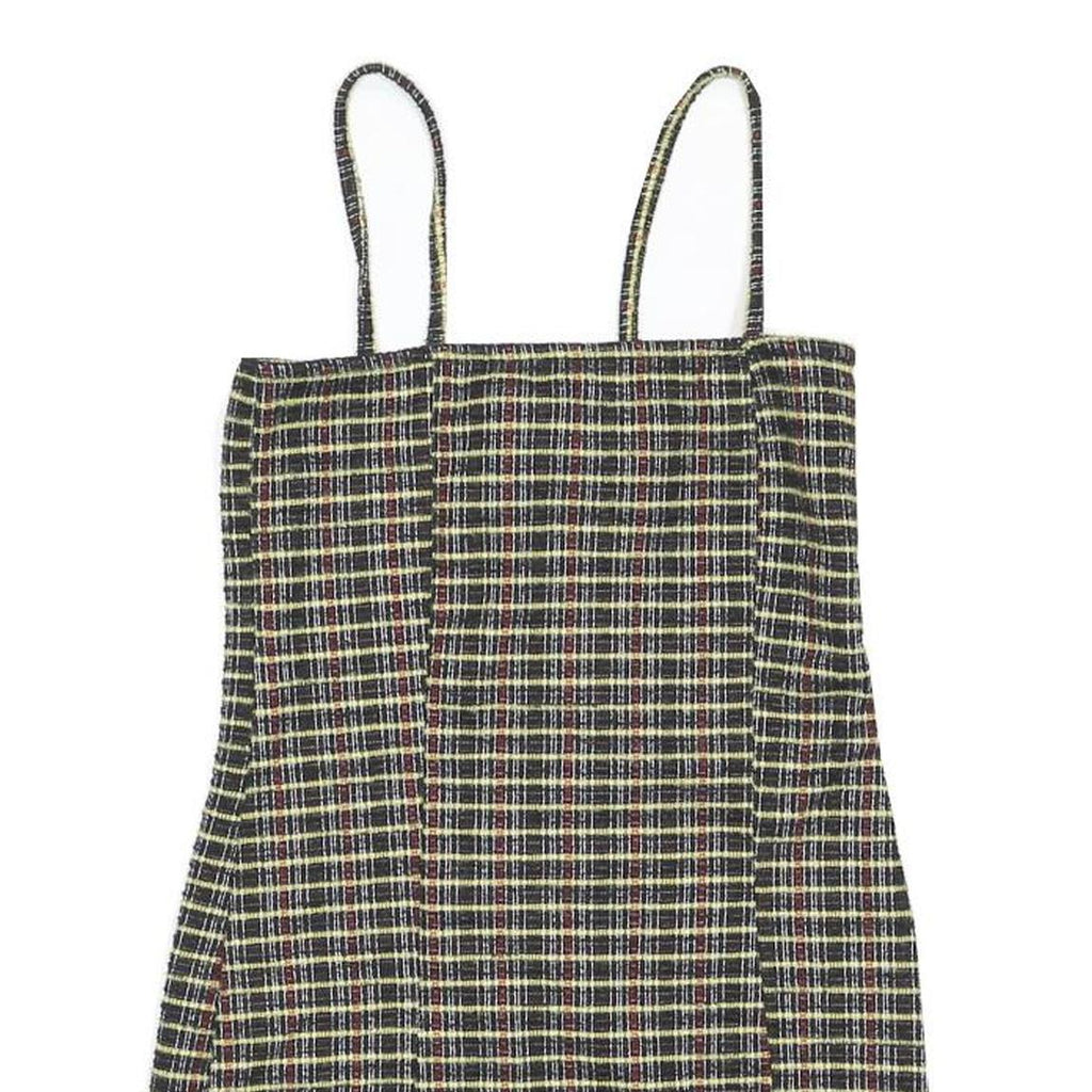 TOPSHOP Womens Black & Yellow Check Mini Cotton Blend Spaghetti Strap Dress UK 8