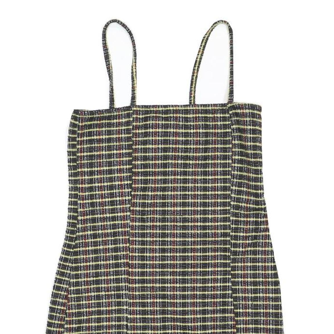 TOPSHOP Womens Black & Yellow Check Mini Cotton Blend Spaghetti Strap Dress UK 8