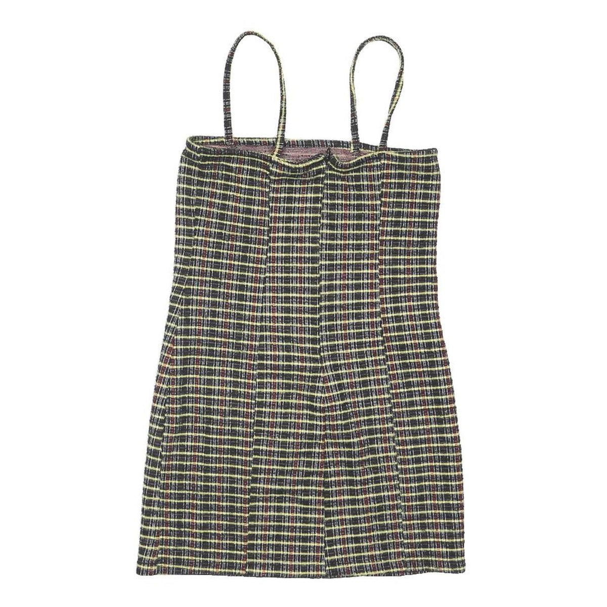TOPSHOP Womens Black & Yellow Check Mini Cotton Blend Spaghetti Strap Dress UK 8