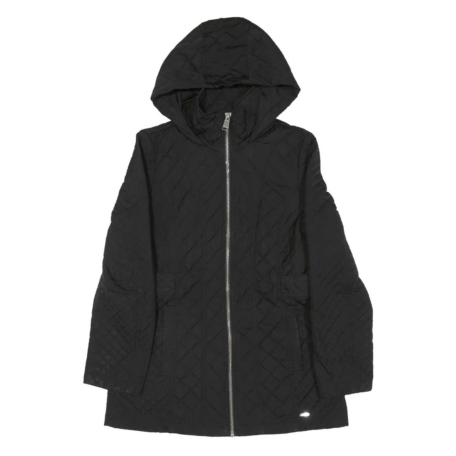 CALVIN KLEIN Womens Black Quilted Hooded Jacket M Polyester Blend Zip Closure
