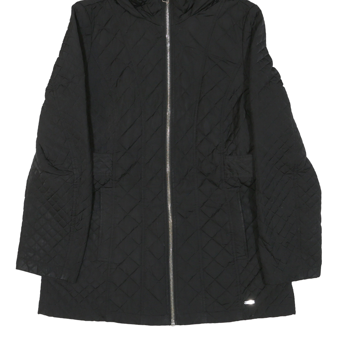 CALVIN KLEIN Womens Black Quilted Hooded Jacket M Polyester Blend Zip Closure