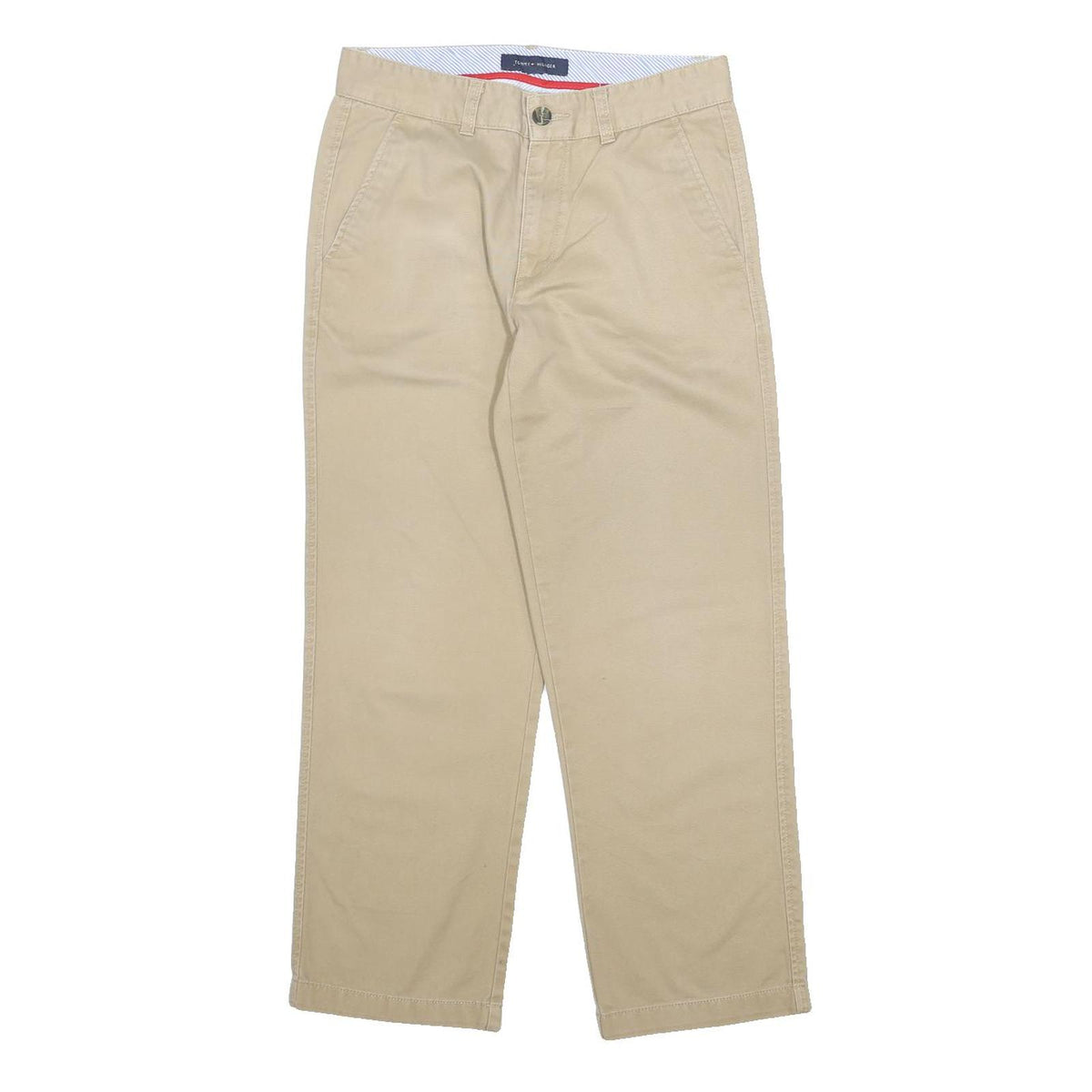 TOMMY HILFIGER Mens Cotton Beige Relaxed Straight Trousers W28 L26 Casual