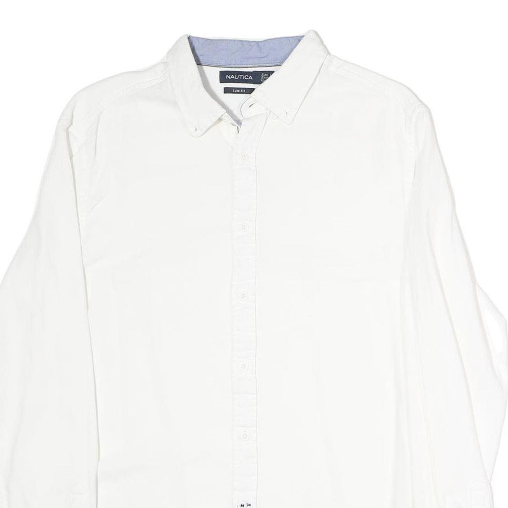 NAUTICA Mens White Slim Fit Shirt XL Casual Button Down Cotton Blend