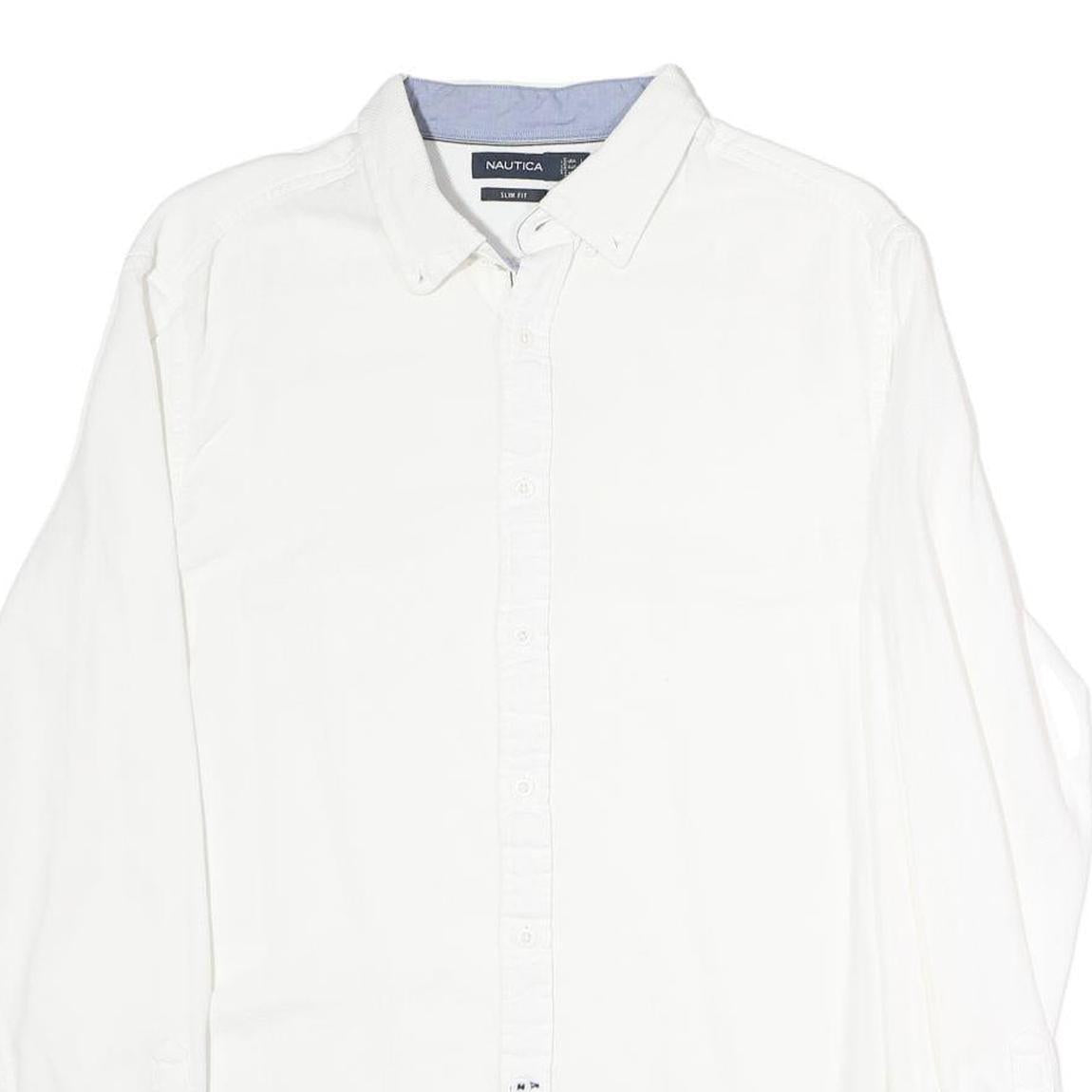 NAUTICA Mens White Slim Fit Shirt XL Casual Button Down Cotton Blend