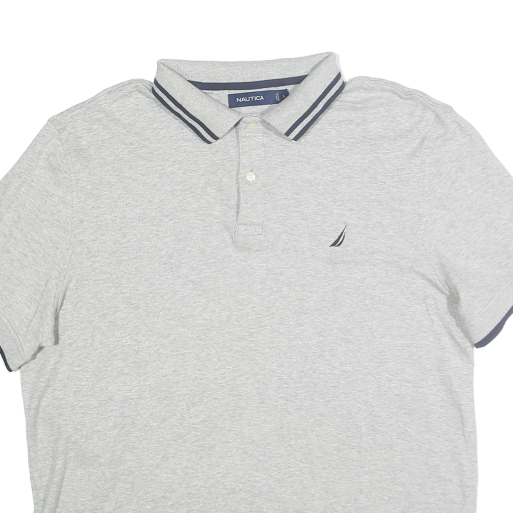 NAUTICA Mens Grey & Navy Short Sleeve Polo Shirt L Classic Cotton Casual Wear