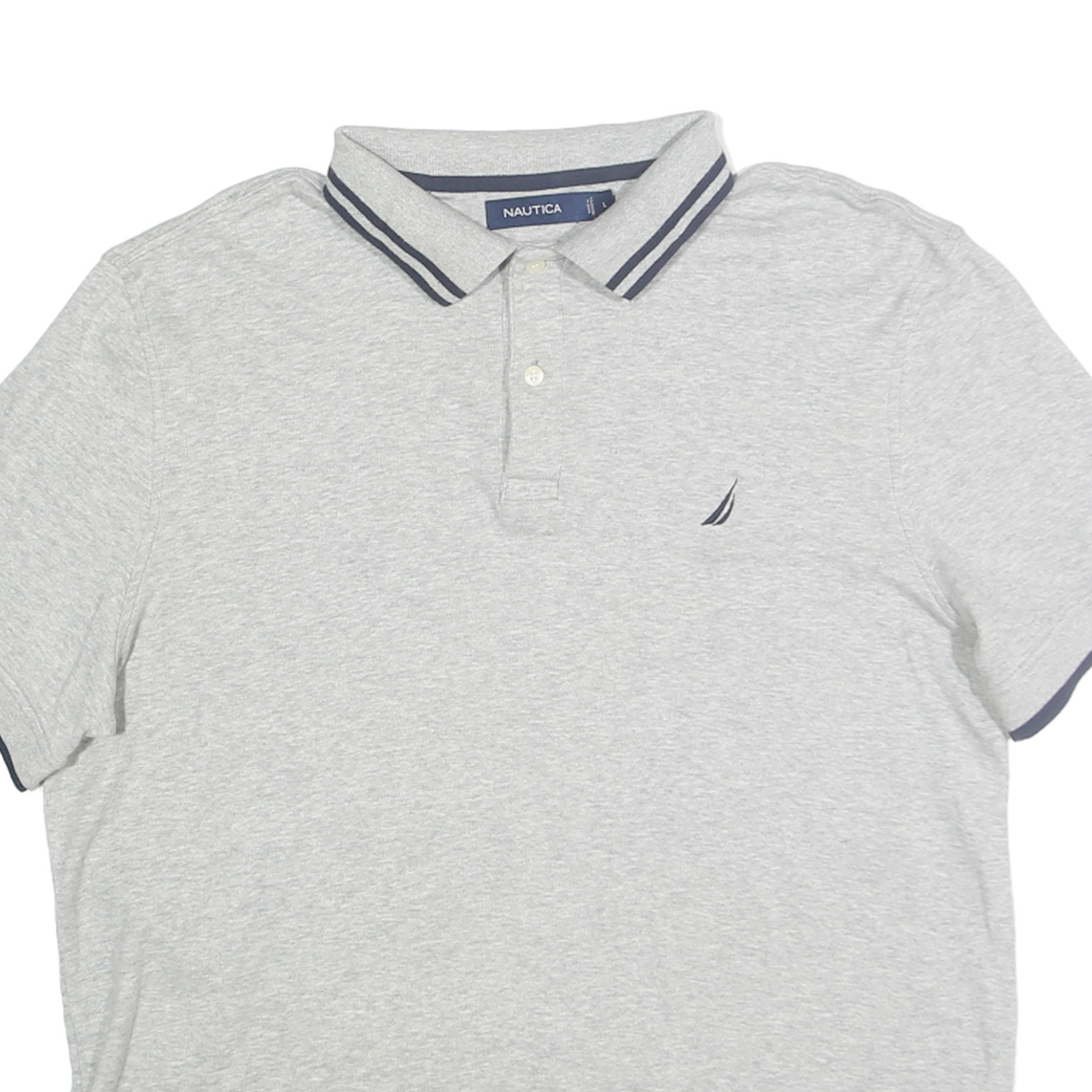 NAUTICA Mens Grey & Navy Short Sleeve Polo Shirt L Classic Cotton Casual Wear