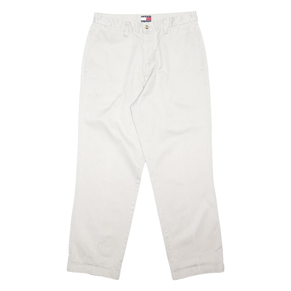 TOMMY HILFIGER Mens Cotton Blend White Regular Fit Button Trousers W32 L30
