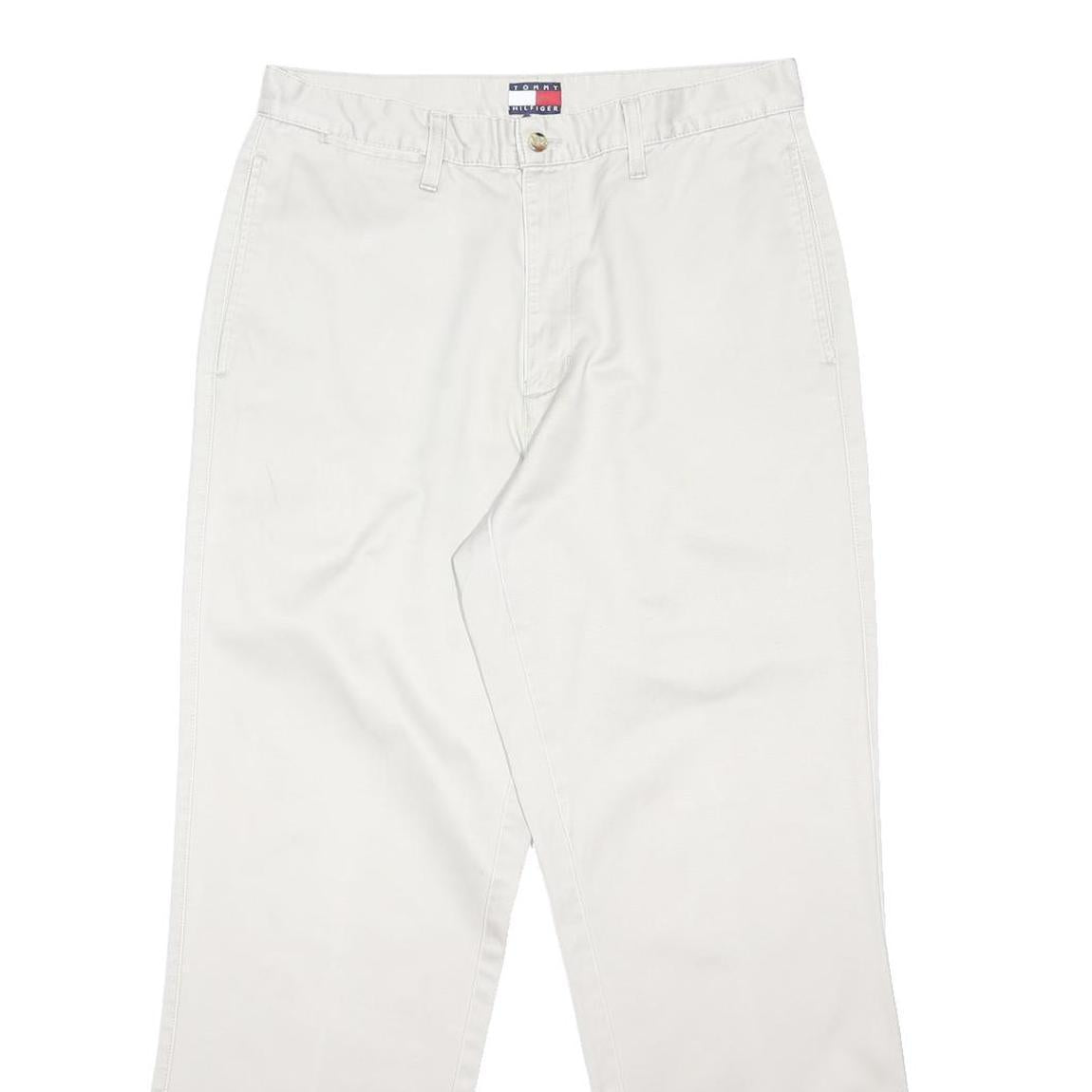 TOMMY HILFIGER Mens Cotton Blend White Regular Fit Button Trousers W32 L30