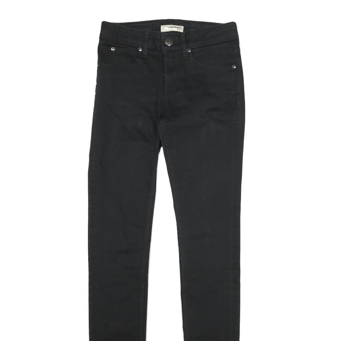 BURBERRY Womens Black Regular Skinny Denim Raw Jeans W26 L32 Stylish Zip Closure