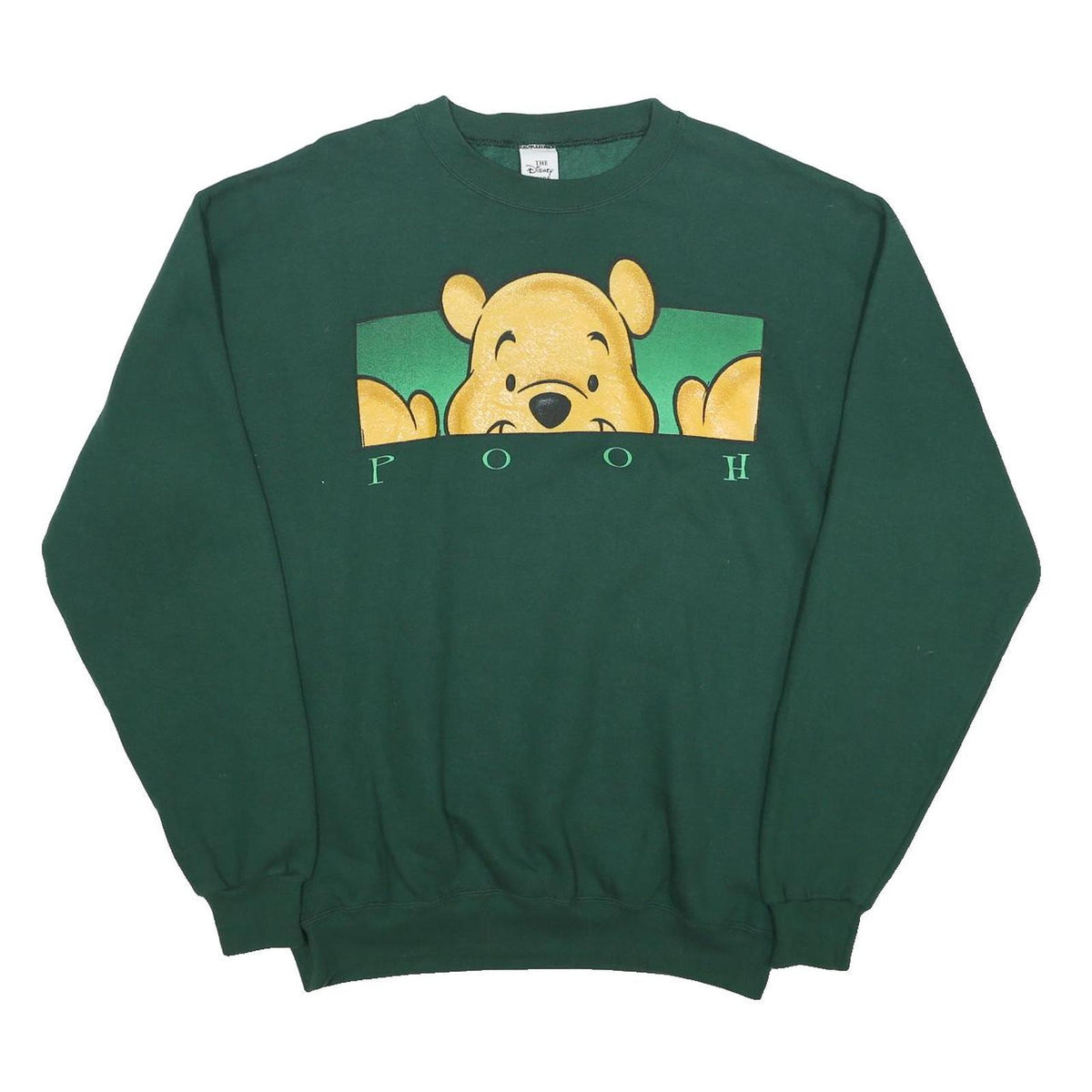 DISNEY Mens Green Pooh Crew Neck L Cotton Blend Sweatshirt Pullover Casual