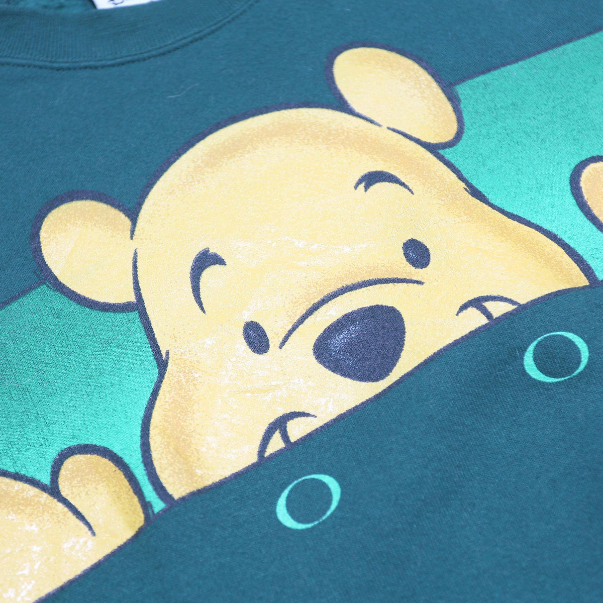DISNEY Mens Green Pooh Crew Neck L Cotton Blend Sweatshirt Pullover Casual
