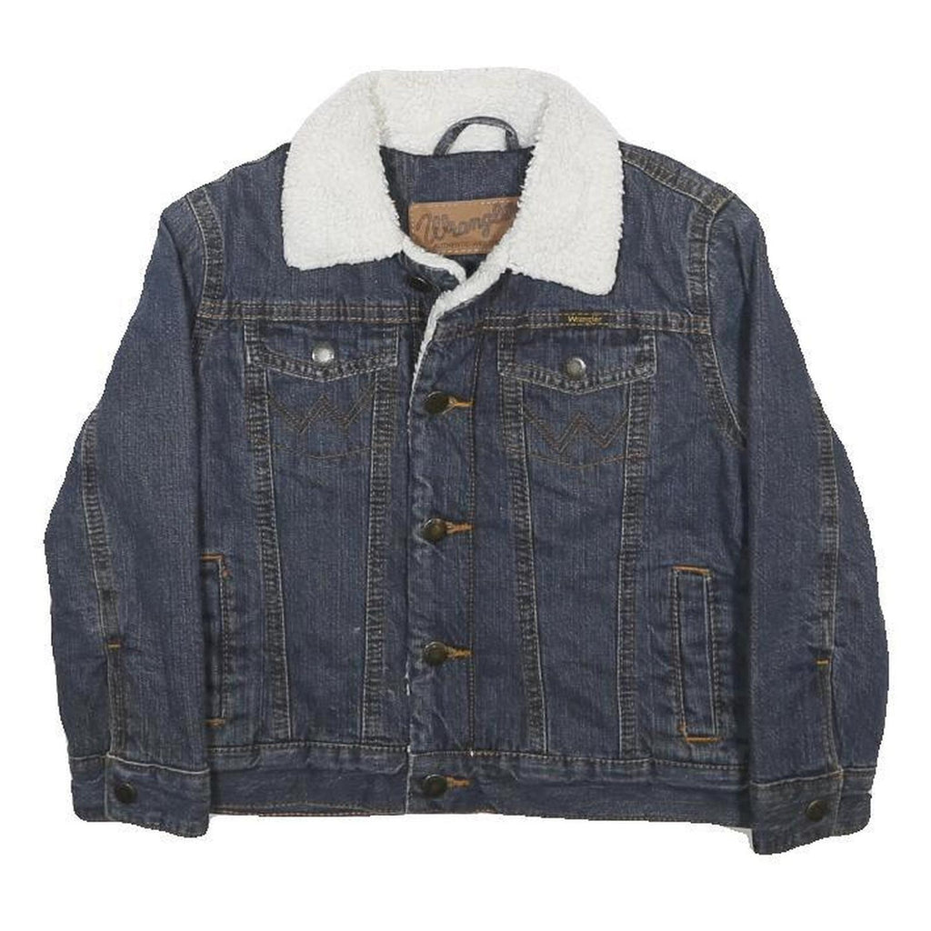 WRANGLER Boys Blue Denim Sherpa Collar Jacket S Cotton Button Closure