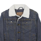 WRANGLER Boys Blue Denim Sherpa Collar Jacket S Cotton Button Closure