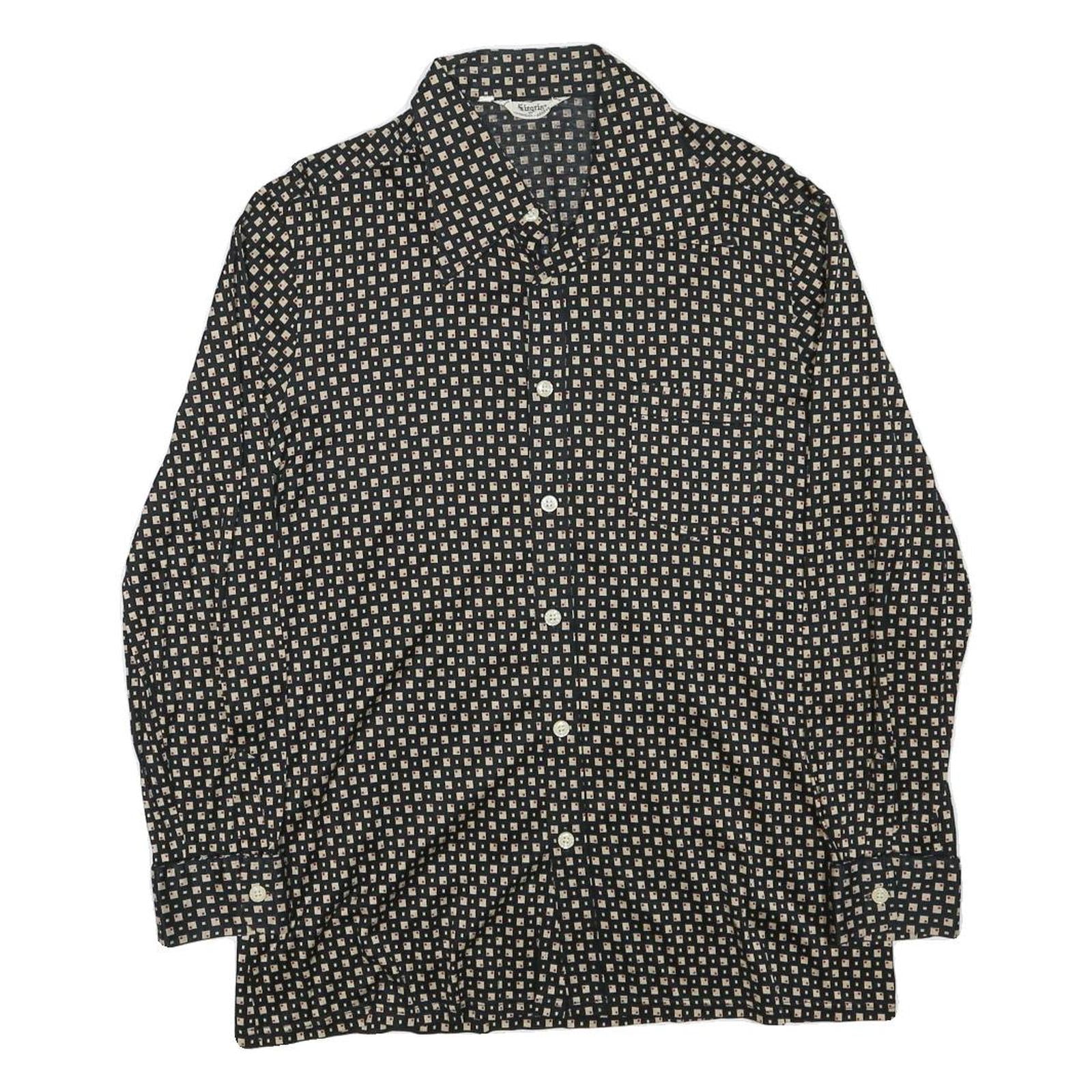 SIEGRIST Womens Black & Beige Geometric Rayon Shirt S Long Sleeve Button