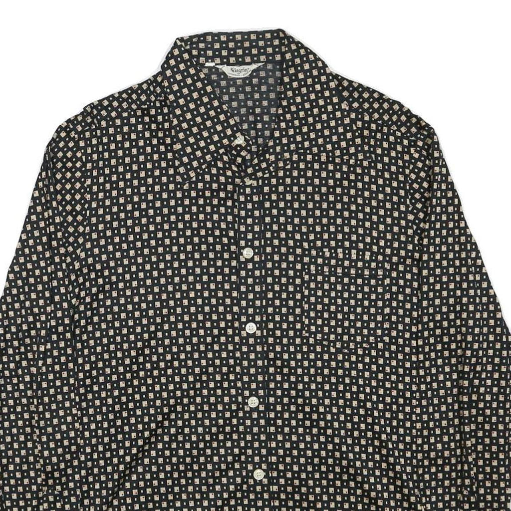 SIEGRIST Womens Black & Beige Geometric Rayon Shirt S Long Sleeve Button