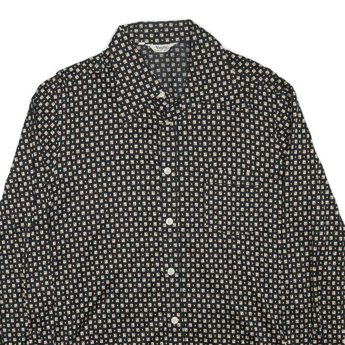 SIEGRIST Womens Black & Beige Geometric Rayon Shirt S Long Sleeve Button