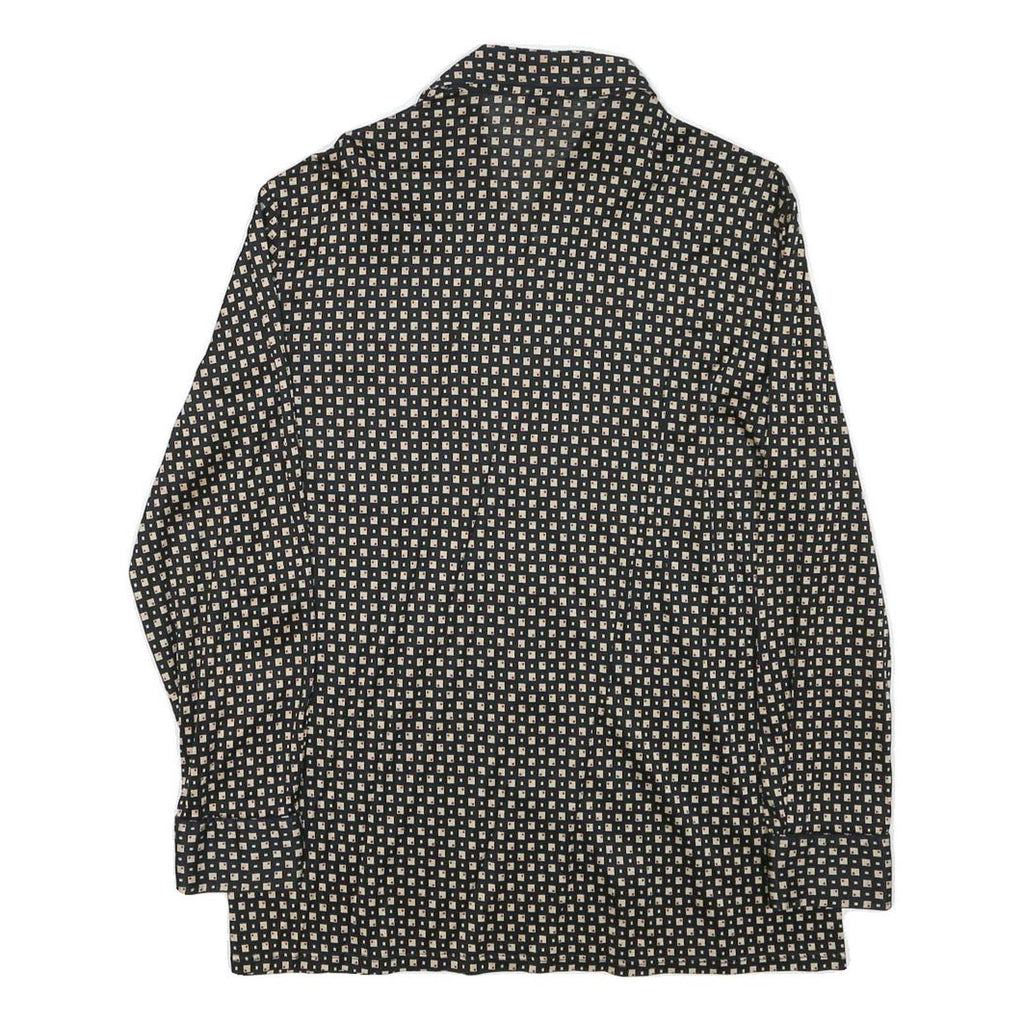 SIEGRIST Womens Black & Beige Geometric Rayon Shirt S Long Sleeve Button
