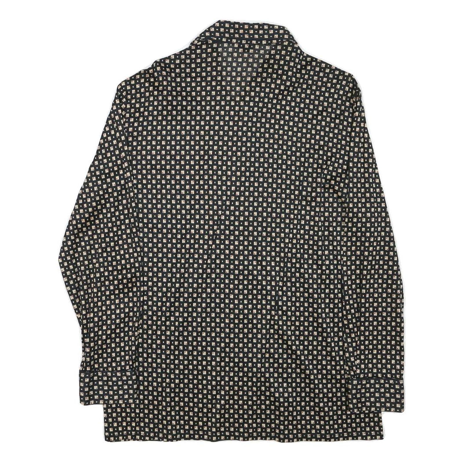 SIEGRIST Womens Black & Beige Geometric Rayon Shirt S Long Sleeve Button