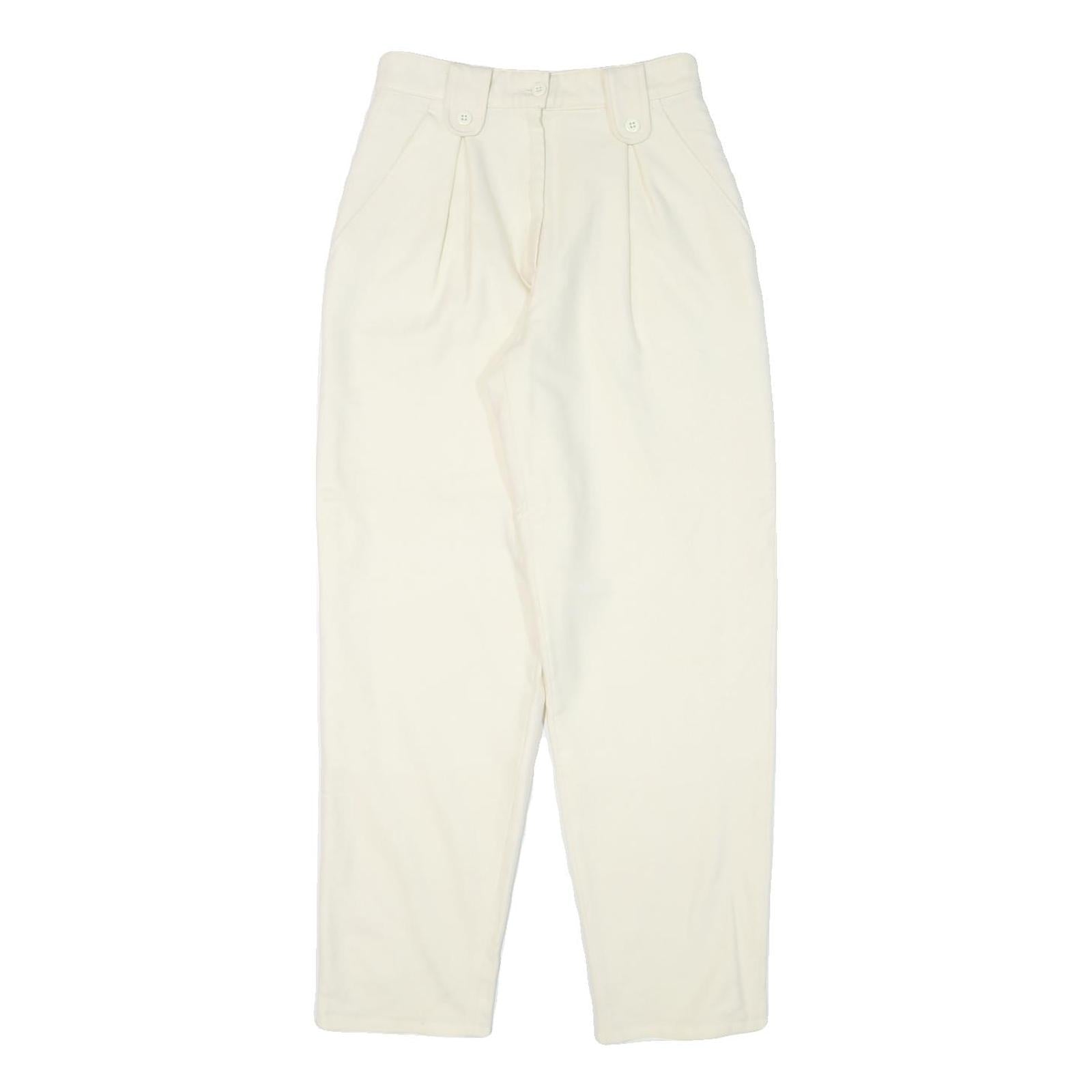 Womens Relaxed Fit Wool Cream Trousers W25 L28 Zip Closure Plain