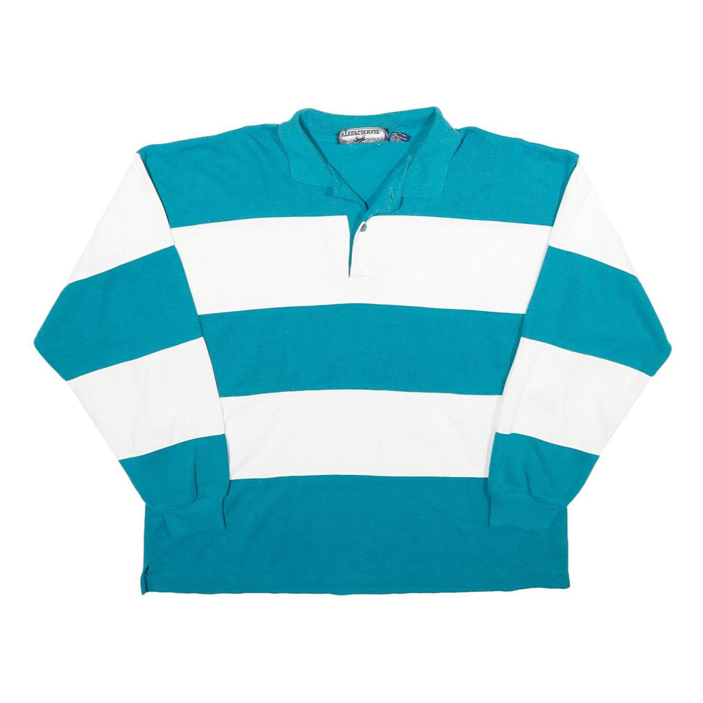 STEEPLECHASE Womens Blue & White Rugby Stripe Collared L Sweatshirt