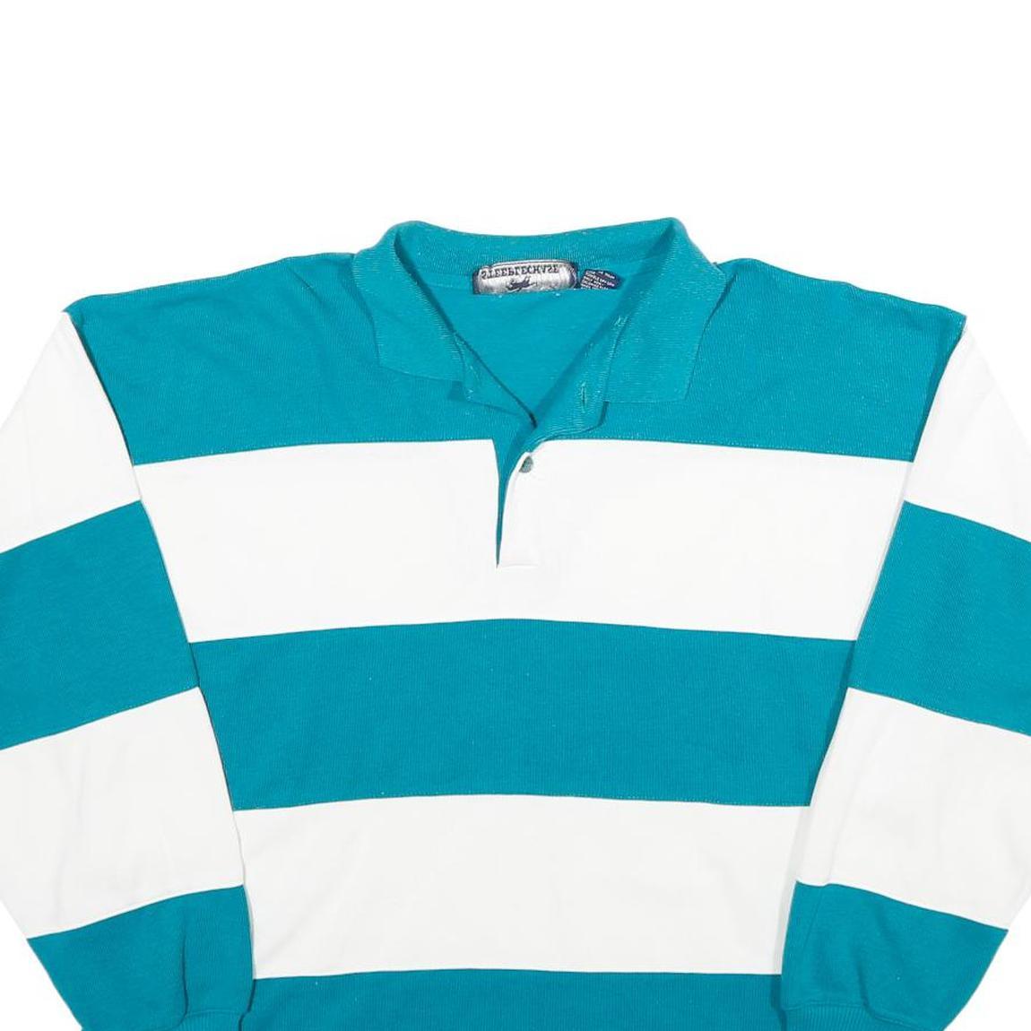 STEEPLECHASE Womens Blue & White Rugby Stripe Collared L Sweatshirt