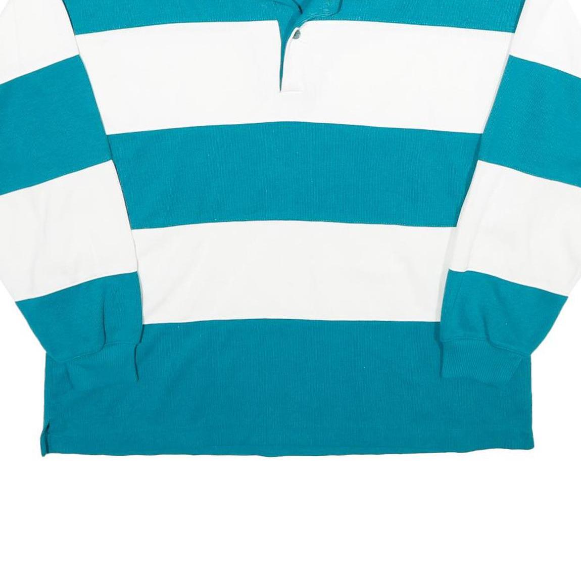 STEEPLECHASE Womens Blue & White Rugby Stripe Collared L Sweatshirt