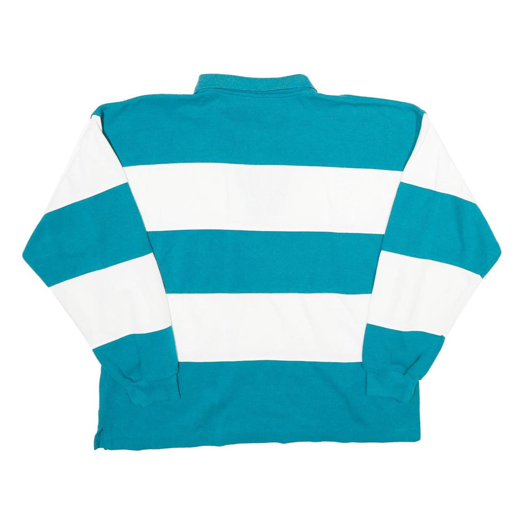 STEEPLECHASE Womens Blue & White Rugby Stripe Collared L Sweatshirt