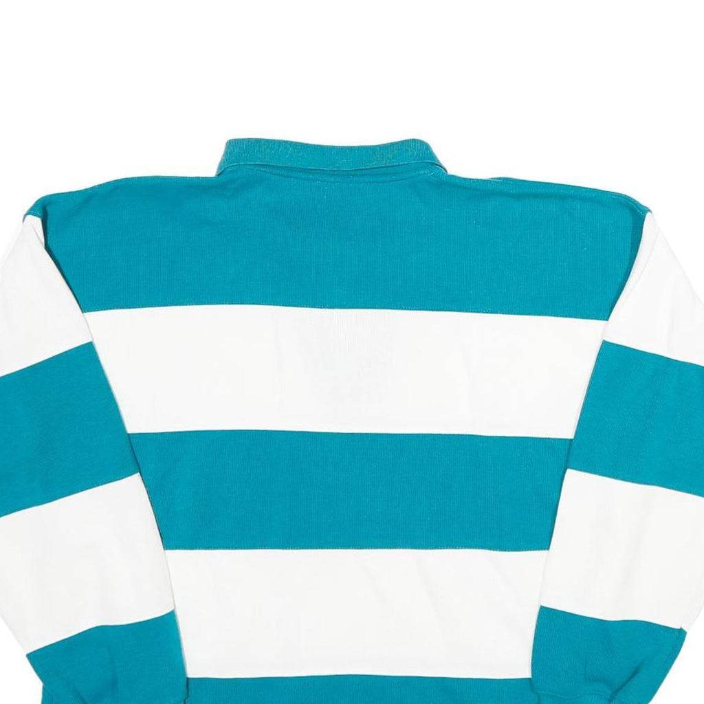 STEEPLECHASE Womens Blue & White Rugby Stripe Collared L Sweatshirt