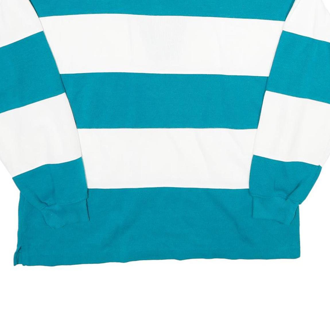 STEEPLECHASE Womens Blue & White Rugby Stripe Collared L Sweatshirt