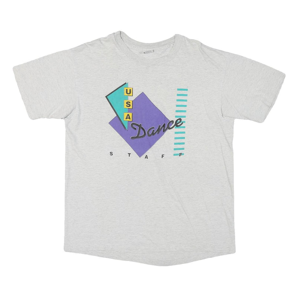 ANVIL Mens White Graphic T-Shirt XL Short Sleeve Crew Neck USA Dance Staff