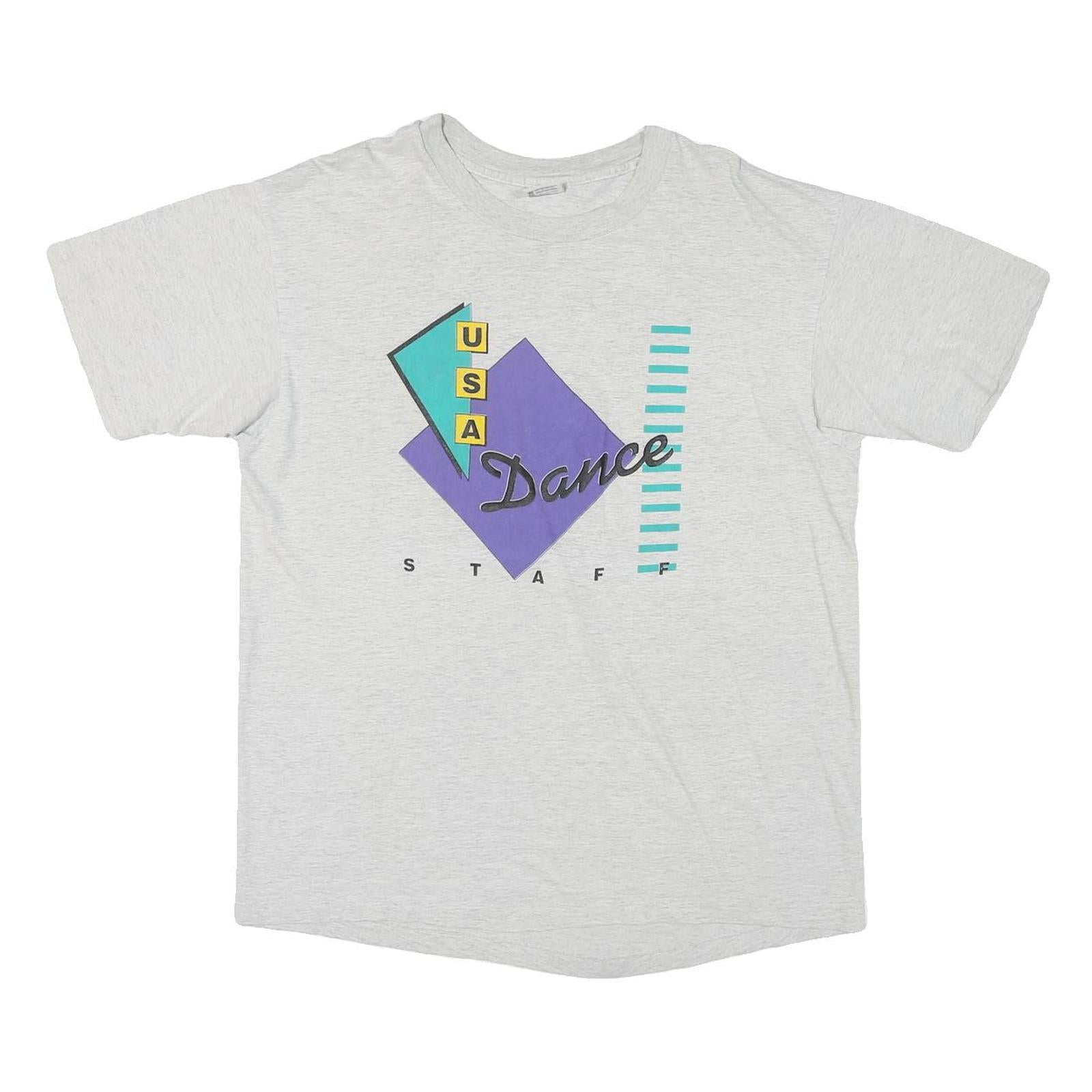 ANVIL Mens White Graphic T-Shirt XL Short Sleeve Crew Neck USA Dance Staff