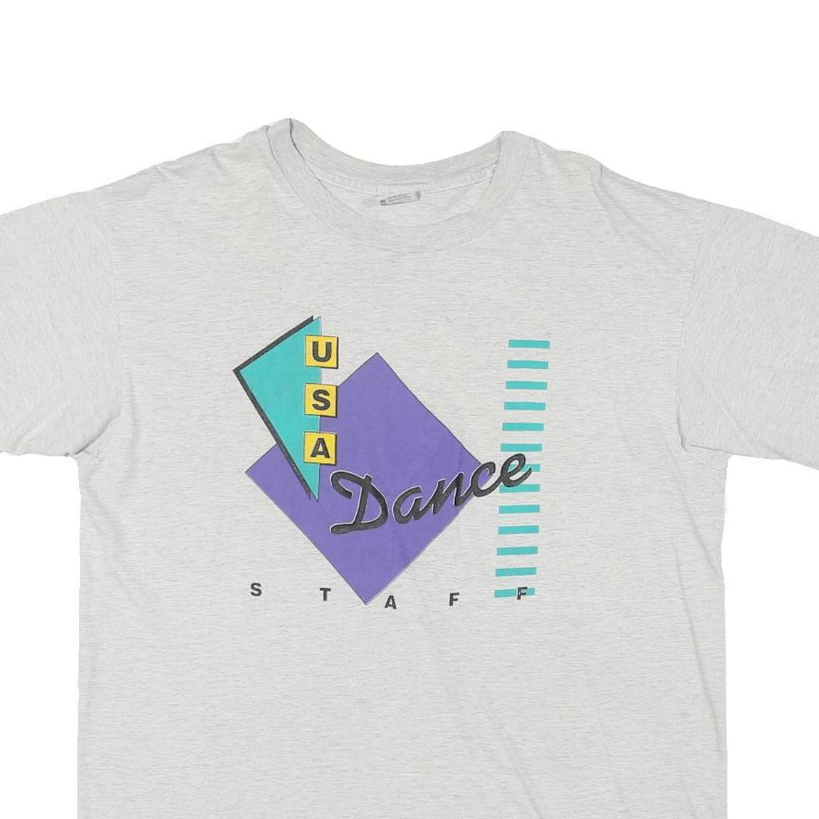 ANVIL Mens White Graphic T-Shirt XL Short Sleeve Crew Neck USA Dance Staff