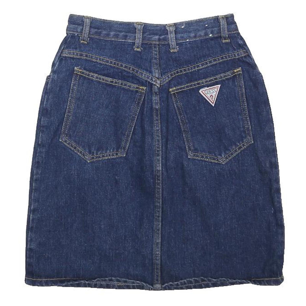 GUESS Womens Blue Denim Straight Knee Length Cotton Skirt S Casual Pocketed