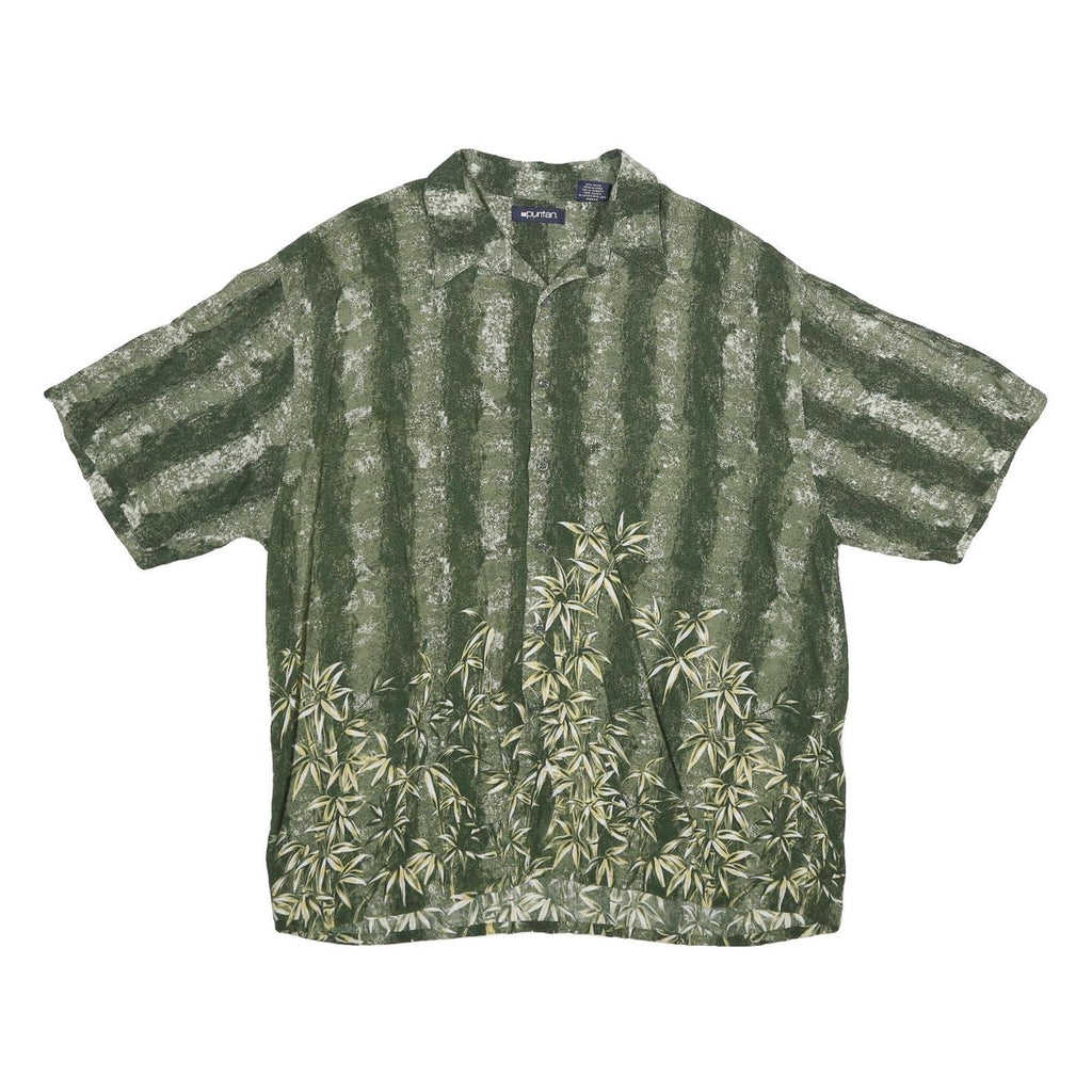 PURITAN Mens Green Rayon Casual Shirt XL Relaxed Fit Short Sleeve Painted Bamboo