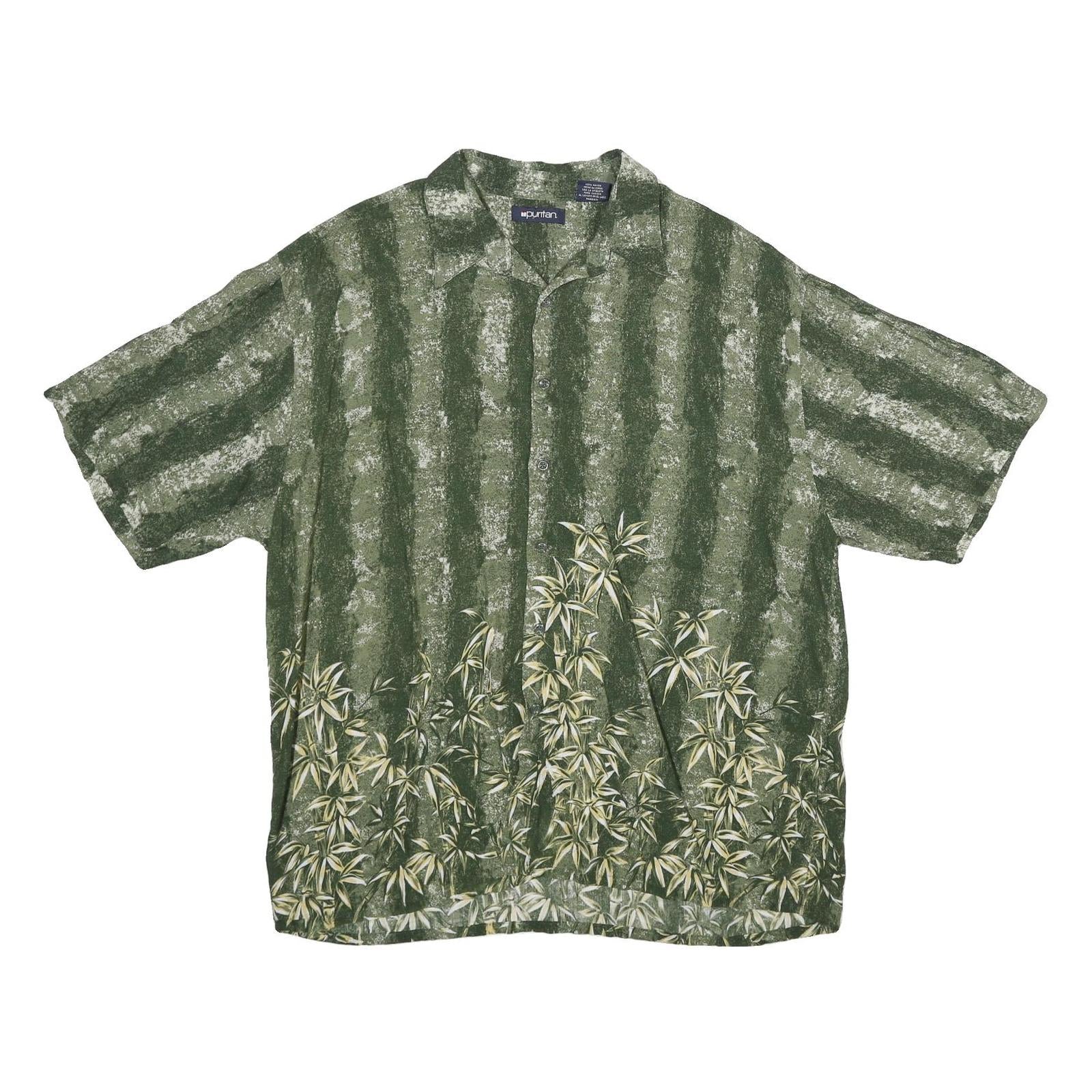 PURITAN Mens Green Rayon Casual Shirt XL Relaxed Fit Short Sleeve Painted Bamboo