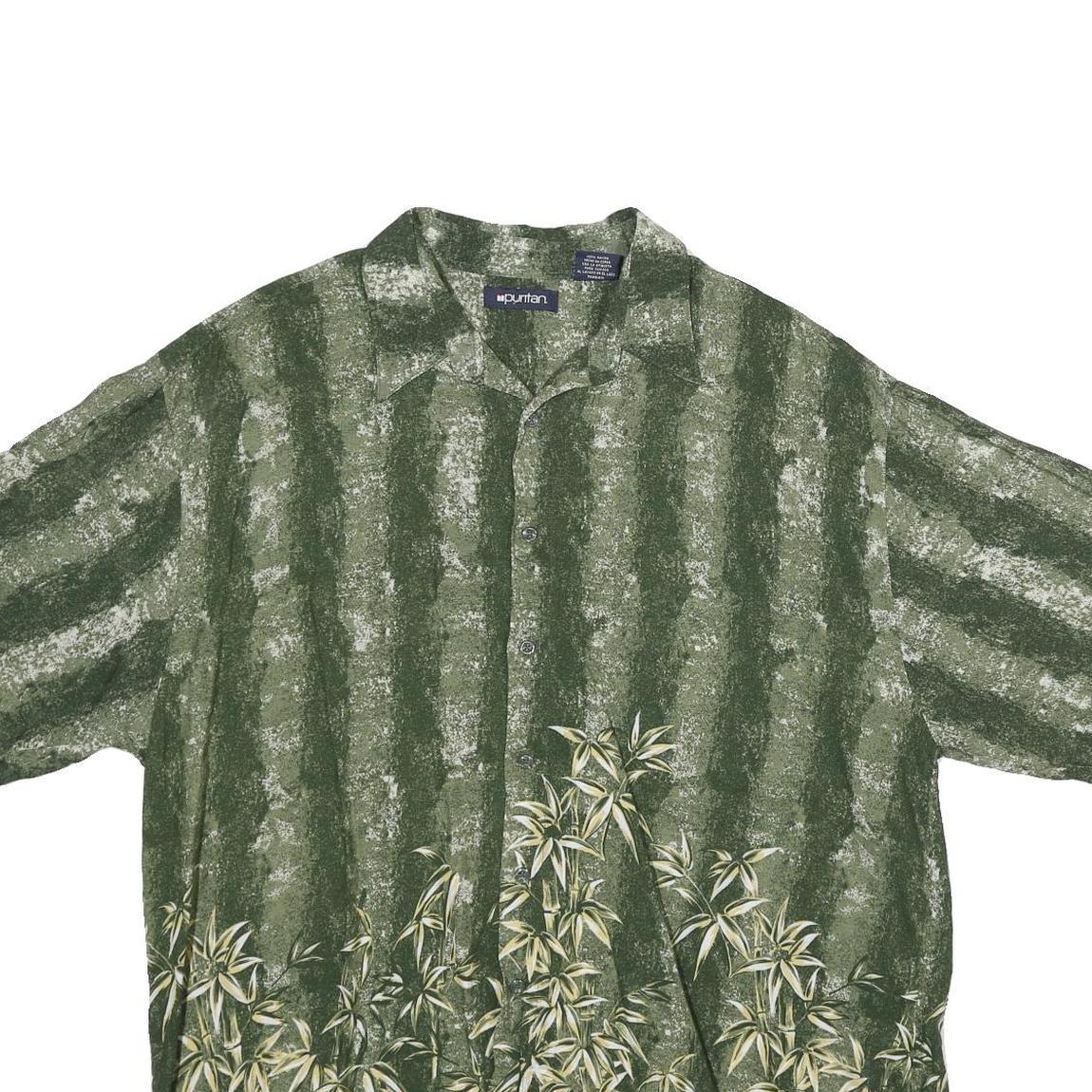 PURITAN Mens Green Rayon Casual Shirt XL Relaxed Fit Short Sleeve Painted Bamboo