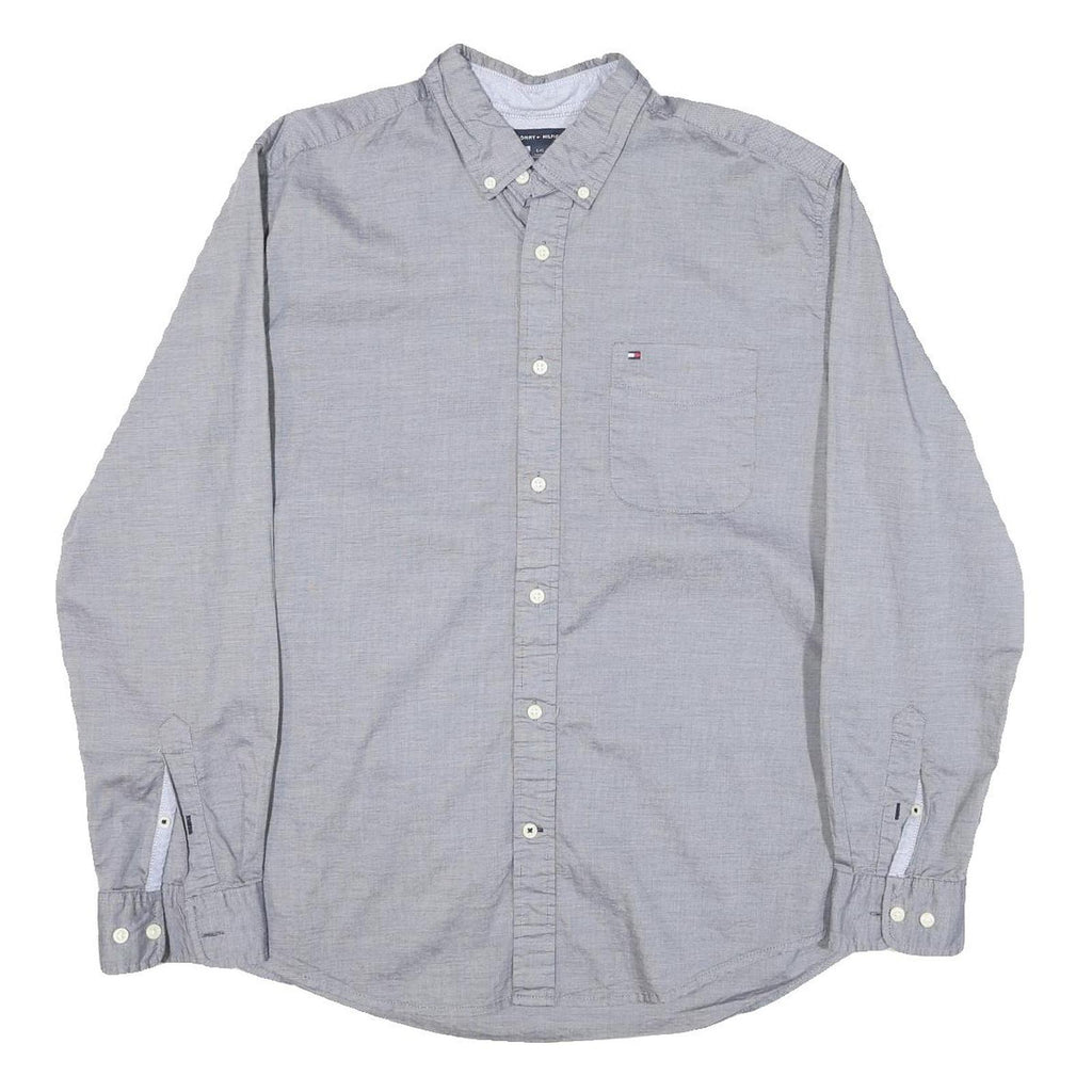TOMMY HILFIGER Mens Grey Button-Down Cotton Blend Shirt L Casual Comfort