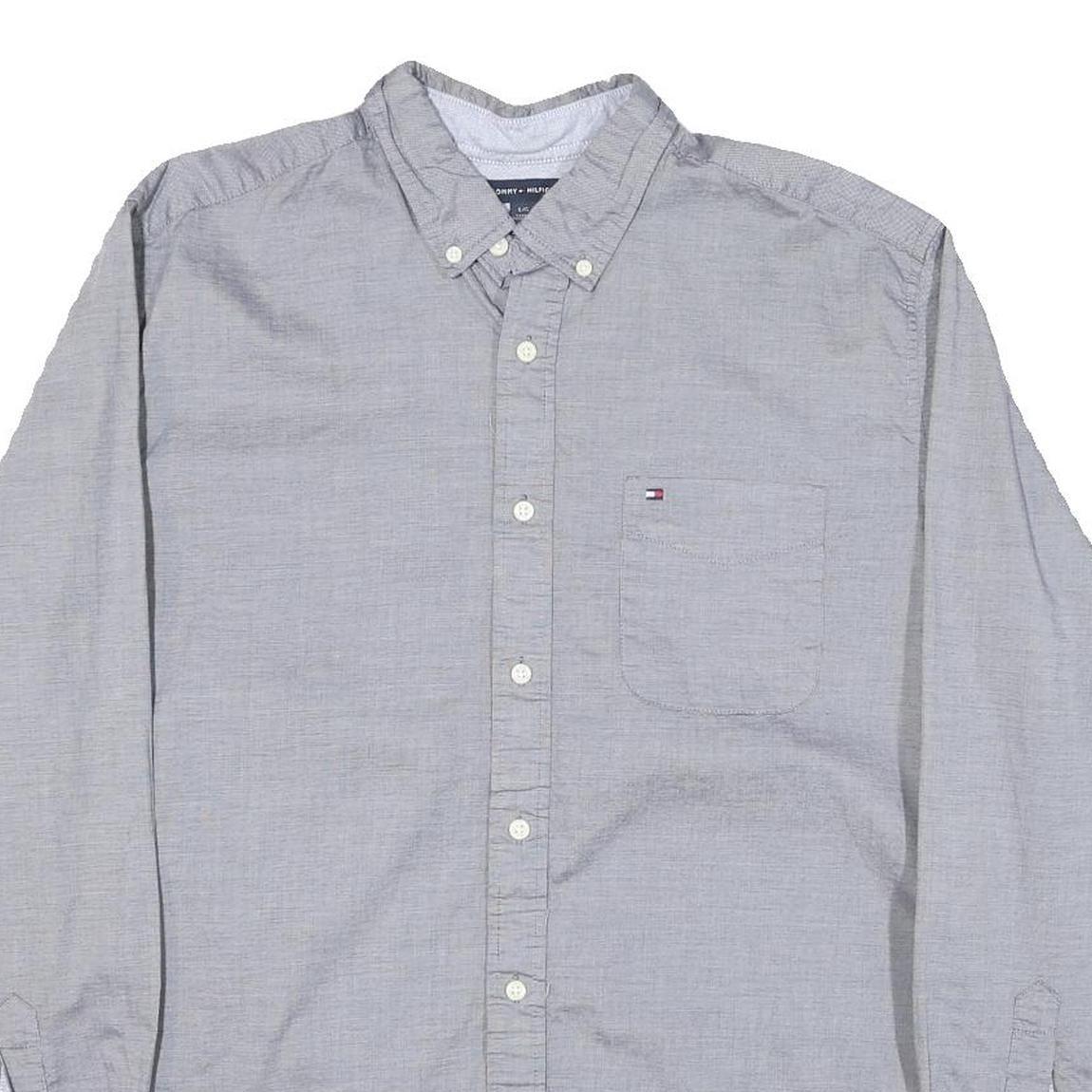 TOMMY HILFIGER Mens Grey Button-Down Cotton Blend Shirt L Casual Comfort