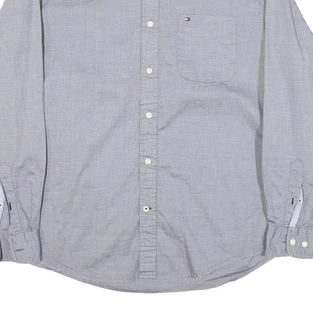 TOMMY HILFIGER Mens Grey Button-Down Cotton Blend Shirt L Casual Comfort