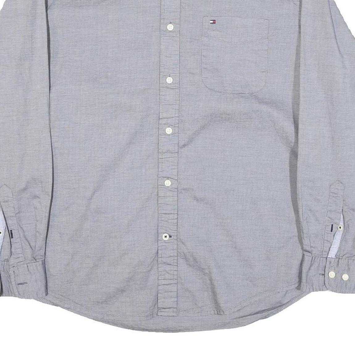 TOMMY HILFIGER Mens Grey Button-Down Cotton Blend Shirt L Casual Comfort