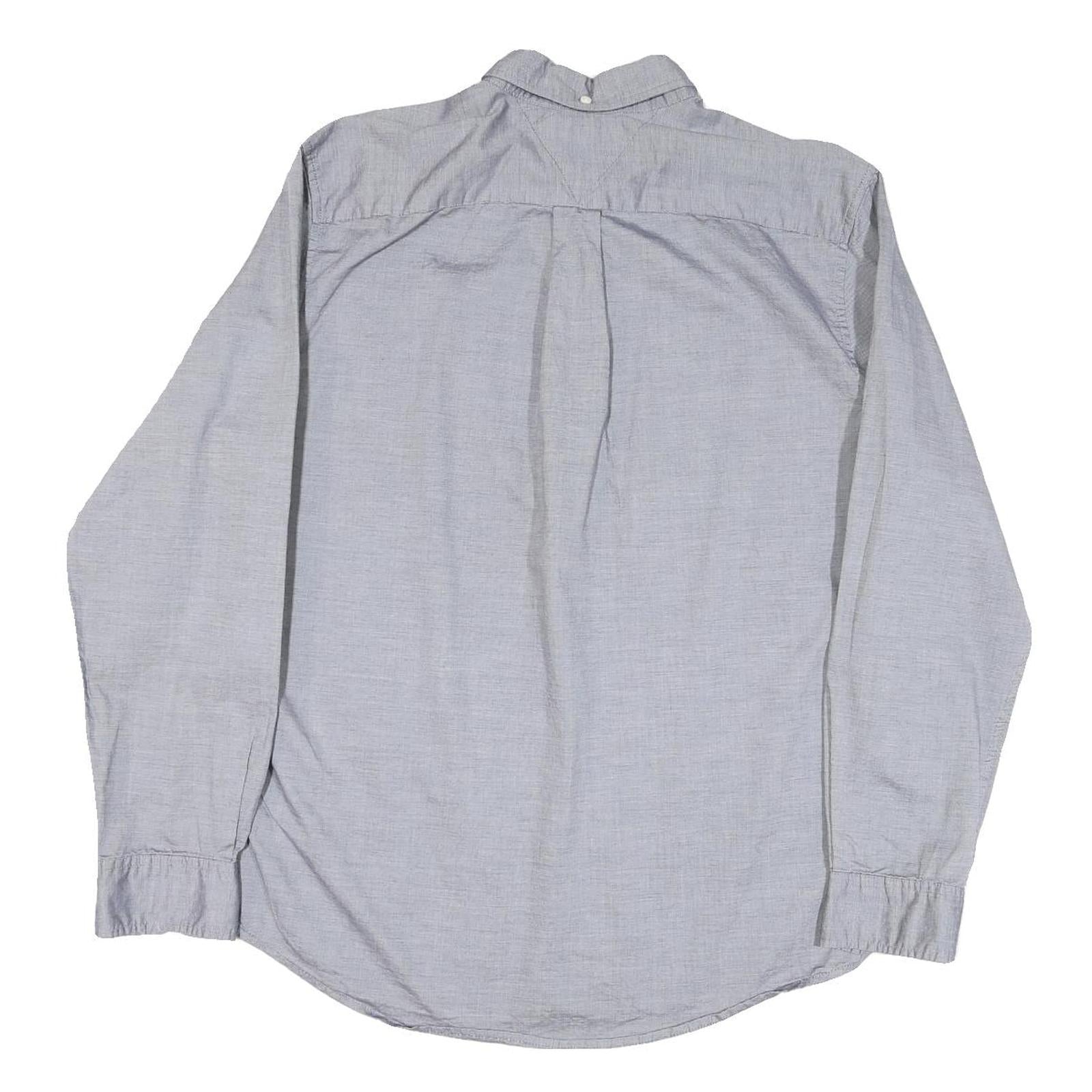 TOMMY HILFIGER Mens Grey Button-Down Cotton Blend Shirt L Casual Comfort